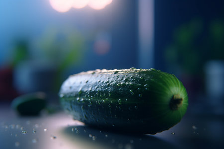Vibrant cucumbers flourishing under the glow of artificial UV lightの素材