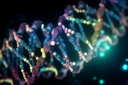 Colorful and abstract depiction of the intricate process of DNA replication on a molecular levelの素材