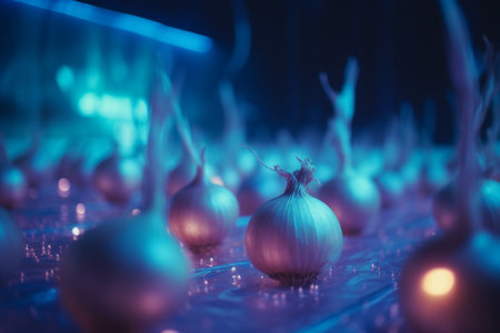 Cultivating onions indoors with UV light for optimal growth and harvestの素材