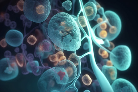 A stunning and vibrant 3D representation of the microscopic world, showing the complex and fascinating biochemical process of cellular respirationの素材