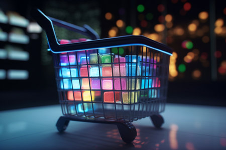 This concept illustration shows how artificial intelligence can transform the retail industry, from personalized recommendations to streamlined logistics.の素材