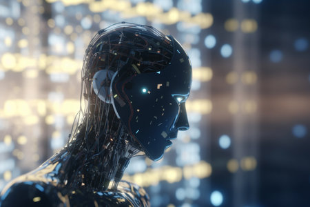 Experience the power of AI technology with this futuristic concept illustration.の素材