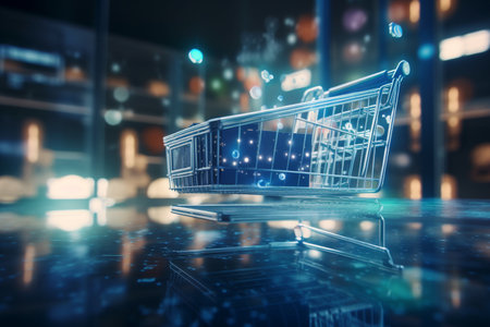 This concept illustration shows how artificial intelligence can transform the retail industry, from personalized recommendations to streamlined logistics.の素材