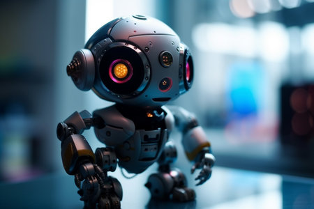 This conceptual illustration showcases the potential of AI in the toy industry, featuring advanced robotics and cutting-edge technologyの素材