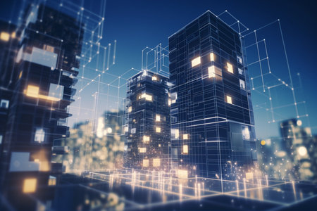 An illustration of how AI is revolutionizing the real estate industry by enabling smart buildings and intelligent property management.の素材
