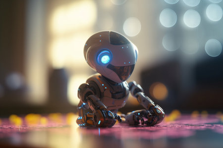 This conceptual illustration showcases the potential of AI in the toy industry, featuring advanced robotics and cutting-edge technologyの素材