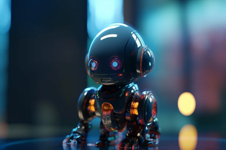 This conceptual illustration showcases the potential of AI in the toy industry, featuring advanced robotics and cutting-edge technologyの素材