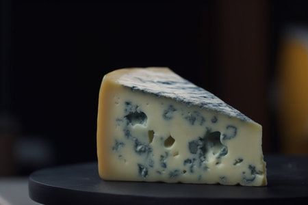 Enjoy the bold flavor of Roquefort cheese in this stunning photo against a dark background.の素材
