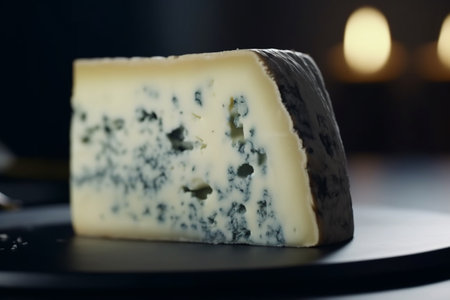 Enjoy the bold flavor of Roquefort cheese in this stunning photo against a dark background.の素材