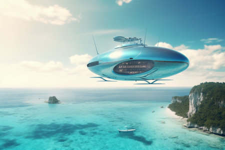 Experience the future of living with flying cities and spaceships powered by AI technology, providing new opportunities for human settlement and exploration.の素材