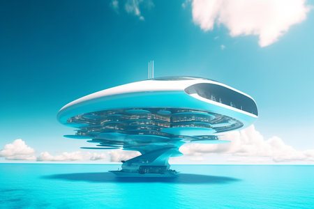 Experience the future of living with flying cities and spaceships powered by AI technology, providing new opportunities for human settlement and exploration.の素材