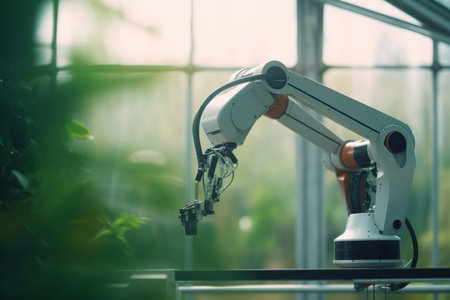 In a futuristic greenhouse, the robots are the workforce of the future. Here, they work tirelessly and with precision to ensure that every plant thrives in its ideal conditions.の素材