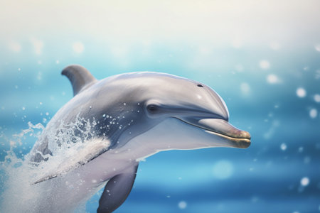 A majestic moment frozen in time, as a dolphin soars through the air above the wavesの素材