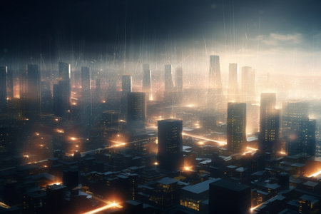 A futuristic city powered by the buildings themselves. This concept image shows how energy generation and distribution can be integrated into urban architecture.の素材
