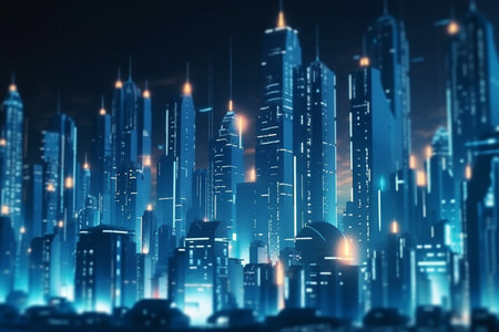 A futuristic city powered by the buildings themselves. This concept image shows how energy generation and distribution can be integrated into urban architecture.の素材