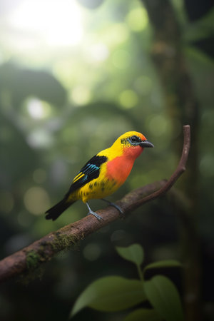 Vibrant bird spotted in the lush rainforestの素材