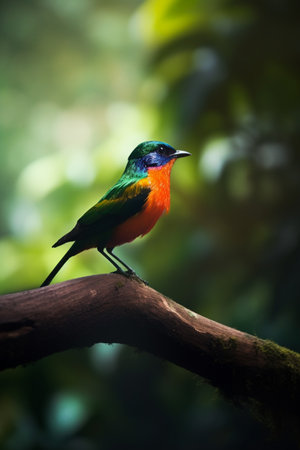 Vibrant bird spotted in the lush rainforestの素材