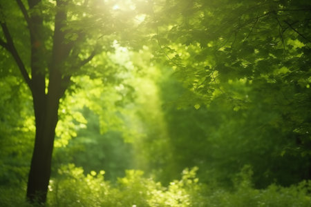 Experience the serenity of a forest canopy with the sun's warm embrace in this stunning imageの素材