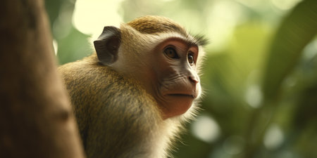 Adorable monkey in lush rainforest foliageの素材