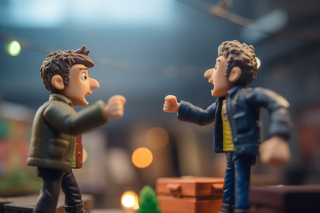 Photorealistic 3D rendering of two male cartoon characters in an argumentの素材