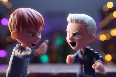 Photorealistic 3D rendering of two male cartoon characters in an argumentの素材