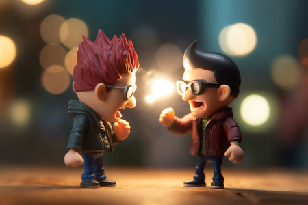 Photorealistic 3D rendering of two male cartoon characters in an argumentの素材