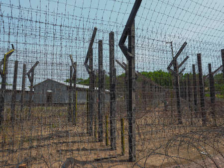 Barb wire fence in Coconut Tree Prison in Phu Quoc Island. Vietnam, March 2017.