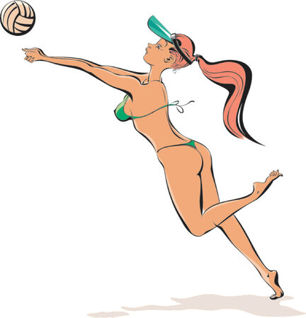 A girl playing beach volleyball.のイラスト素材