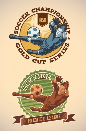 Vintage-styled soccer champs labels including an image of goalkeeperのイラスト素材