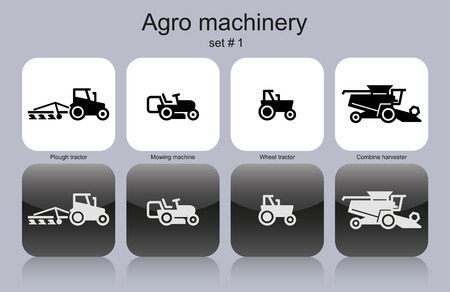 Agro machinery in set of monochrome icons. のイラスト素材