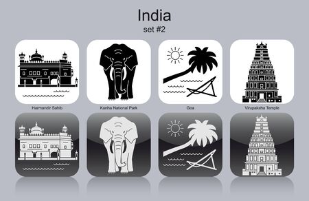 Landmarks of India. Set of monochrome icons. Editable vector illustration.のイラスト素材