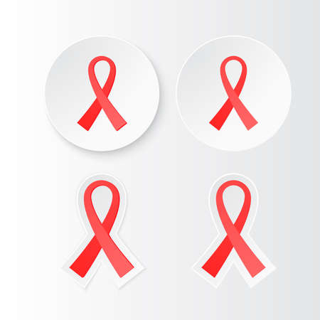 Set label Red Ribbon - symbol awareness pandemic AIDS / HIV. 1st December World Aids Day. Vector illustration red ribbon.のイラスト素材