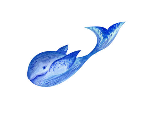 Blue whale. Watercolor illustration. Isolated element on a white background.の写真素材