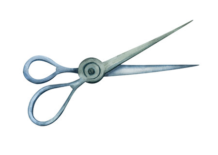 Scissors, watercolor hand drawing, creative tool. Scissors for design.の写真素材