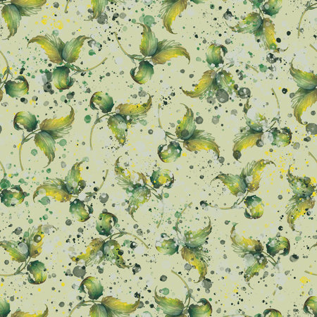 Seamless pattern, watercolor drawing, botanical drawing. Sprig leaves Pattern for decorating gifts, postcards and packaging, fabrics.の写真素材