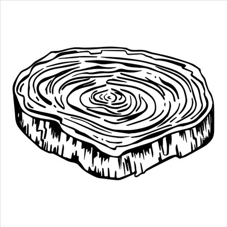 Wooden kitchen utensils, dishes, carved wood, cut wood, beautiful table setting. Cutting board. Isolated elements. Vector, doodle, graphic drawing. Design for cards, packaging, crafts, paper and fabric.のイラスト素材