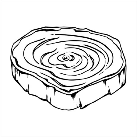 Wooden kitchen utensils, dishes, carved wood, cut wood, beautiful table setting. Cutting board. Isolated elements. Vector, doodle, graphic drawing. Design for cards, packaging, crafts, paper and fabric.のイラスト素材