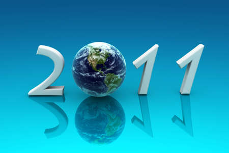 2011 Earth, reflected in a blue background