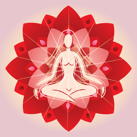 Woman Meditating on Lotus Flower Backgroundのイラスト素材