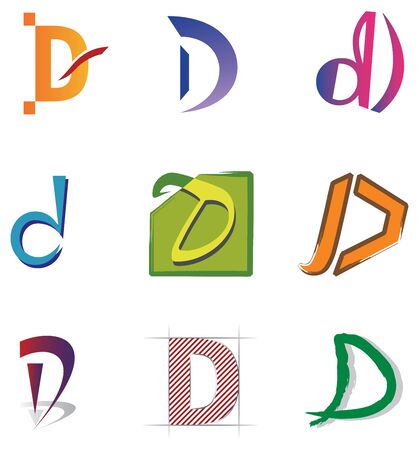 Set of Icons and  Elements Letter D - Various Shapes and Colorsのイラスト素材