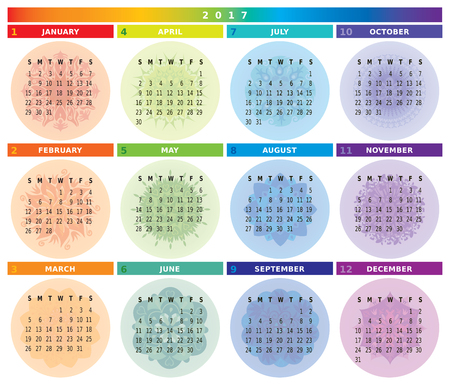 2017 Calendar with Mandalas in Rainbow Colors Lightのイラスト素材