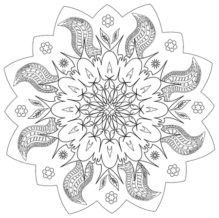 Mandala - Flower, Nature, Energy Circle Symbol in Black and Whiteのイラスト素材