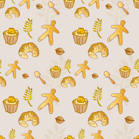 Pastry Bakery Croissant Seamless Pattern - Golden Colorsのイラスト素材