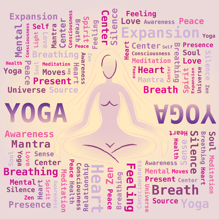 Yoga Word Cloud - Woman Silhouette Pose on Backgroundのイラスト素材