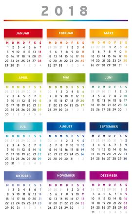 2018 Calendar Rainbow Colors in German - three  Columnsのイラスト素材