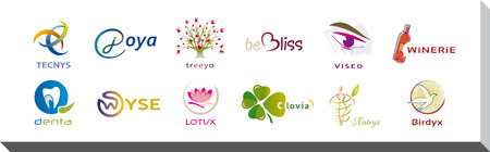 Set of Twelve Icons and Logo Designs - Multiple Colors and Elementsのイラスト素材