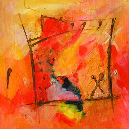 Modern Abstract Art - Calligraphy / Graffiti. Original Contemporary Painting - Red and Orange Colorsの写真素材