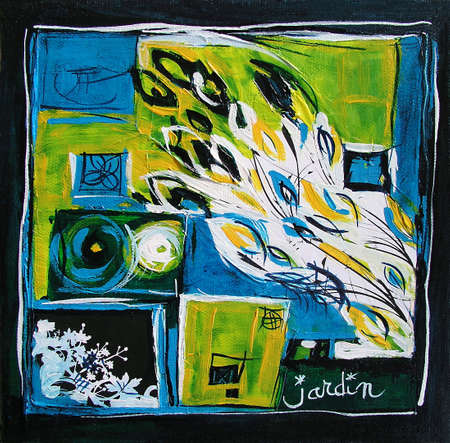 Garden and Leaves Painting, Modern Illustration - Blue and Green Colorsの写真素材