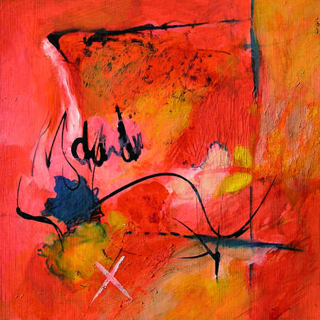Modern Abstract Art - Calligraphy / Graffiti. Original Contemporary Painting - Red and Orange Colorsの写真素材