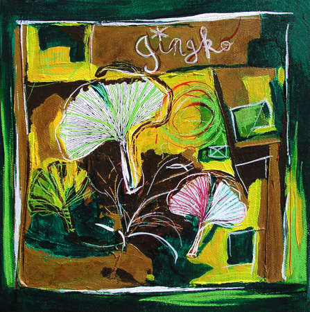 Ginkgo Leaves Painting, Modern Illustration - Yellow and Green Colorsの写真素材
